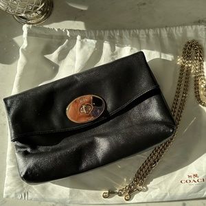 Coach crosstown black smooth leather crossbody handbag with gold hardware